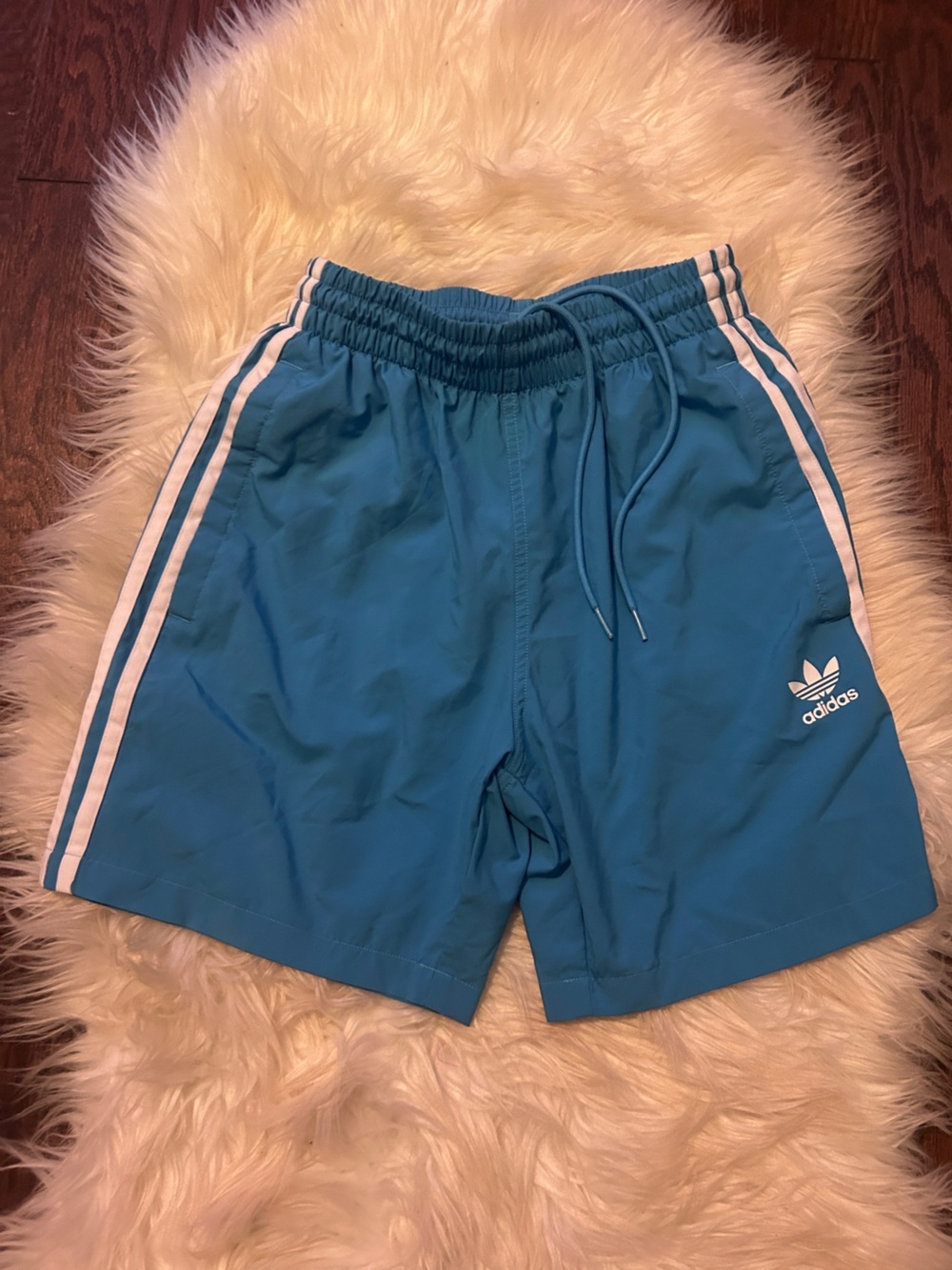 adidas Blue Athletic Shorts with White Side Stripes